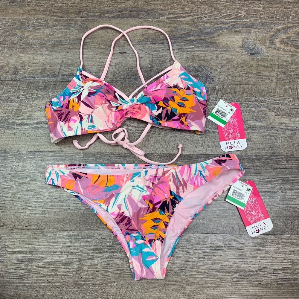 COPY - Strappy Bikini Set Large Pink Leaf